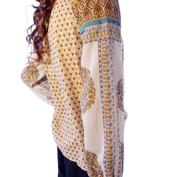 LUCKY BRAND 70's Inspired Cotton Print Peasant Blouse Top Women's S - Picture 3 of 8